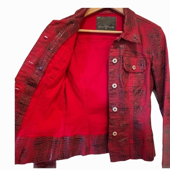 Guess  Ladies Red and Black Premium Denim Jacket - Picture 6 of 10